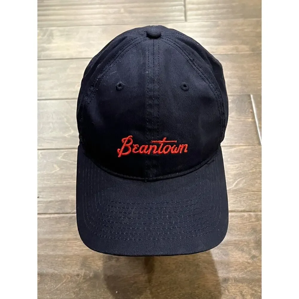 Baseballism Mens Navy Blue Beantown Spellout Adjustable Leather Strapback Hat